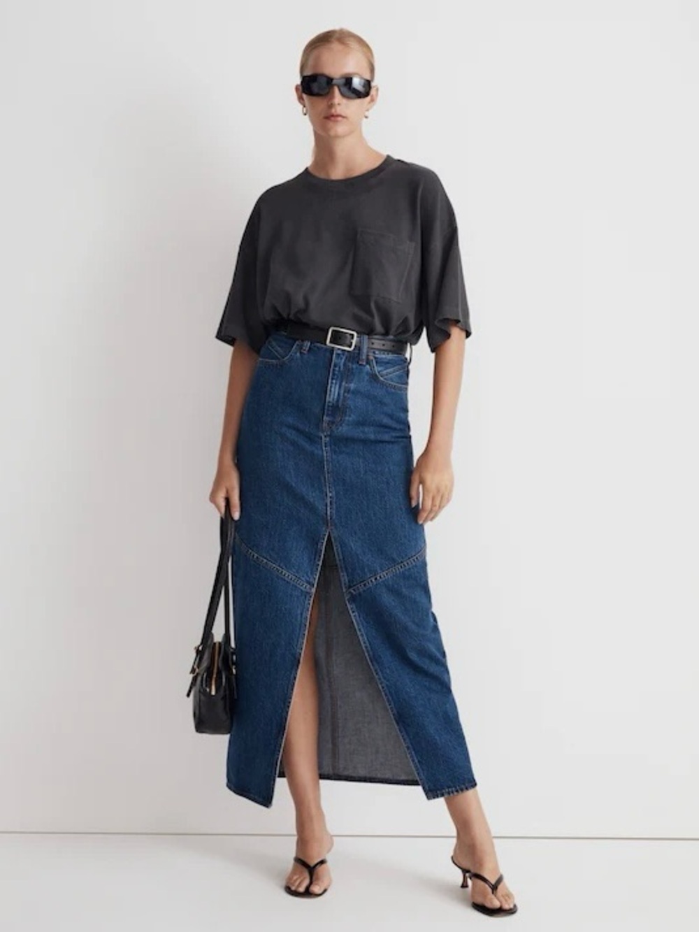 Madewell Denim Mid-Rise Maxi Skirt in Pineland Wash Front Slit 100% Cotton Sz 31